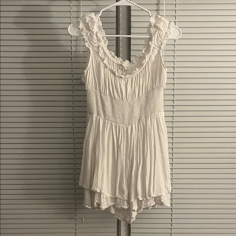 Urban Outfitters White Ruffled Sleeveless Romper
